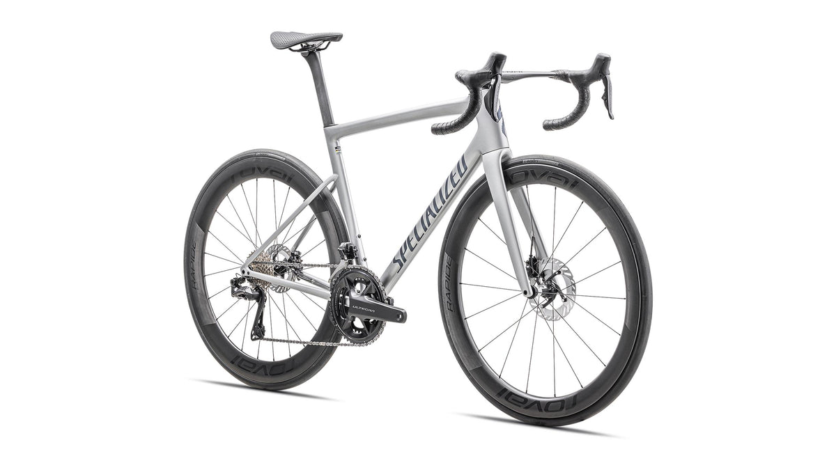 Tarmac SL8 Pro Ultegra Di2 Specialized 2025 Gloss Liquid Silver/Satin Blue Pearl Over Black Liquid Metal